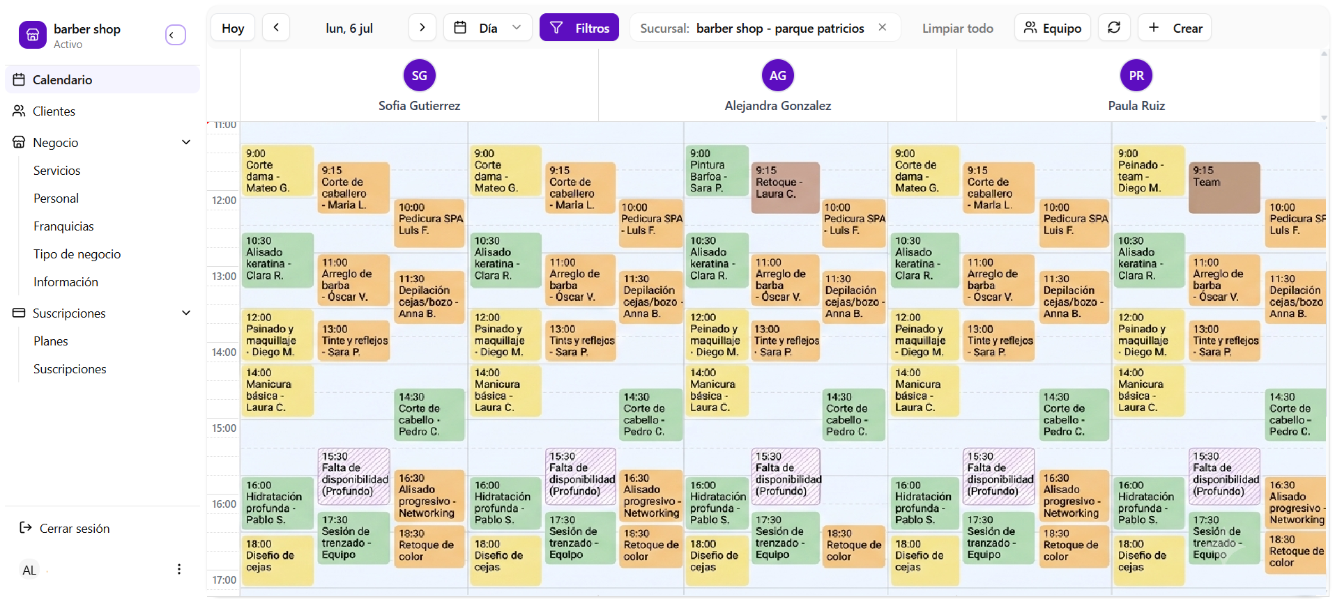 Panel de calendario de bee-calendar en escritorio